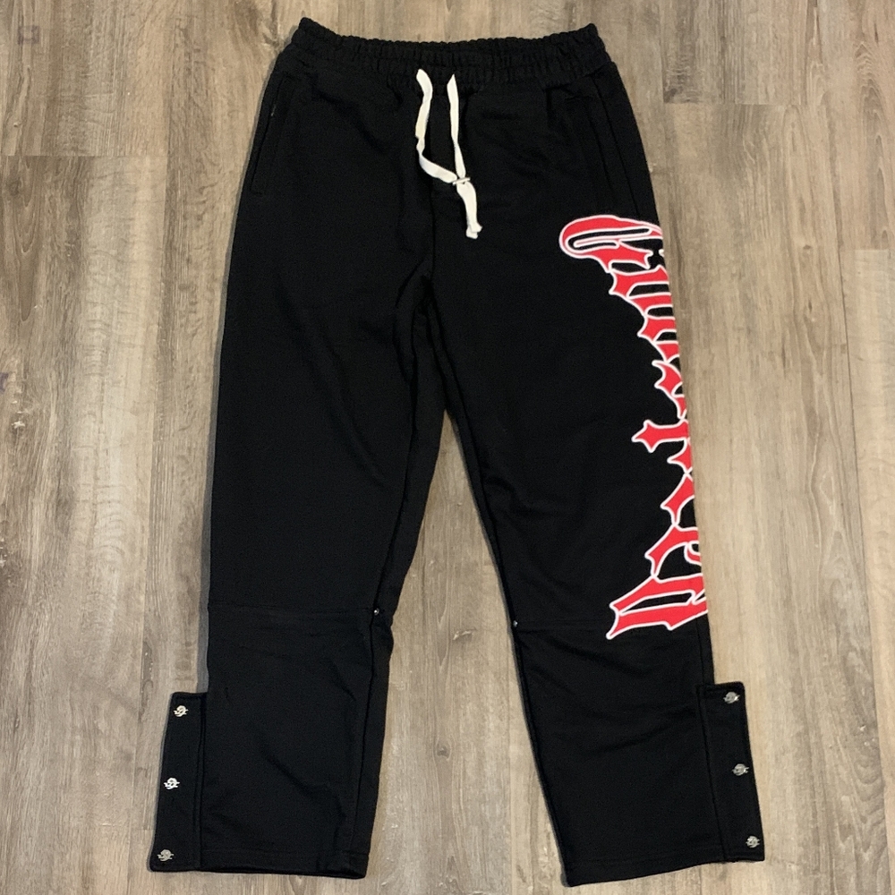 Men's Black Jogger Sweatpants with Red Side Logo